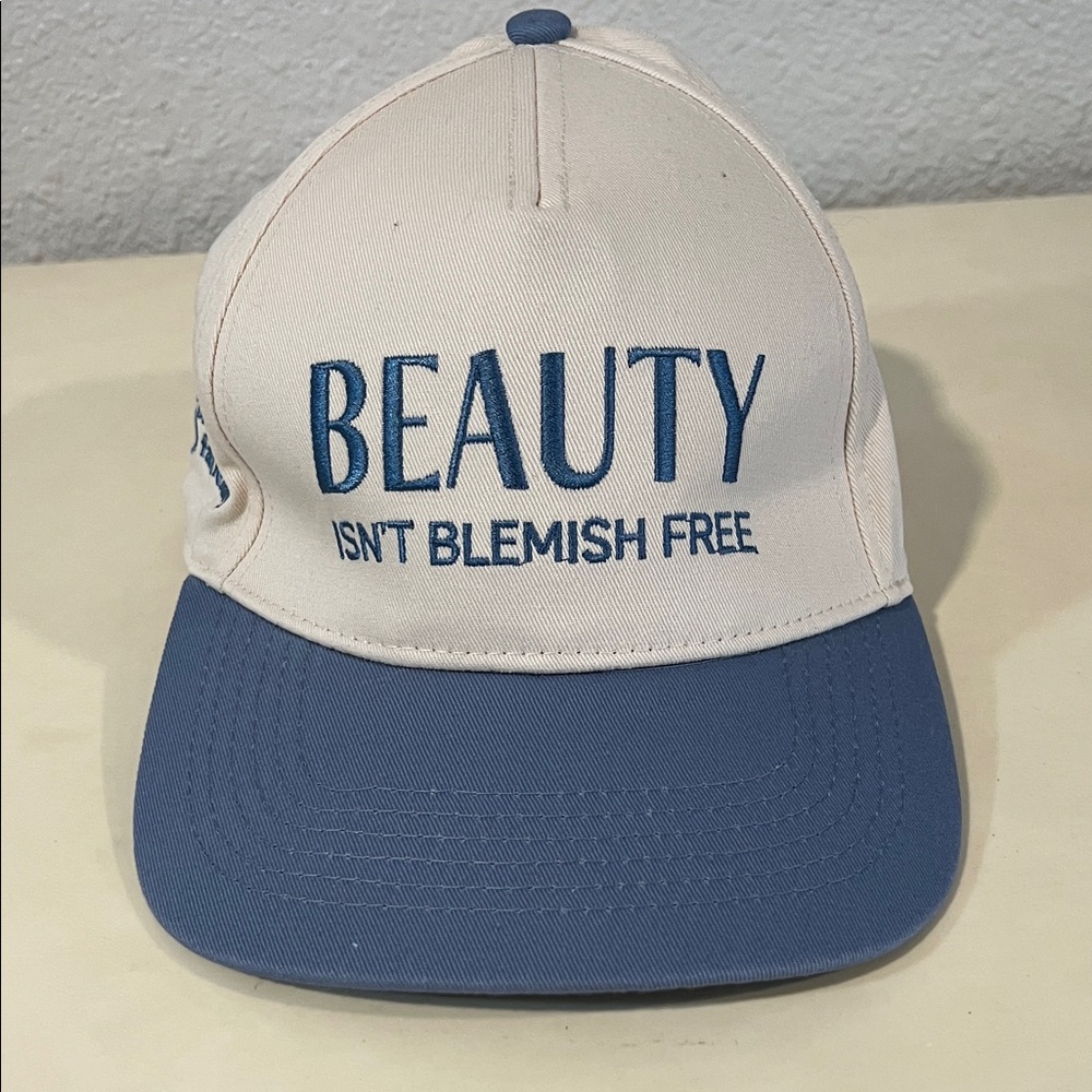 Blue and White Cap with Embroidered Text